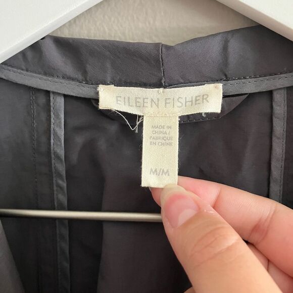 Eileen Fisher Lightweight Longline Button Down Collared Nylon Jacket Gray M - Picture 6 of 7